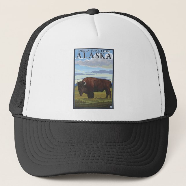 Bison Scene - Delta Junction, Alaska Trucker Hat (Front)