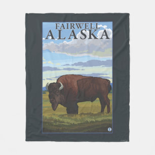 Bison Scene - Fairwell, Alaska Fleece Blanket