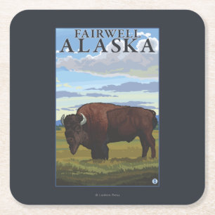 Bison Scene - Fairwell, Alaska Square Paper Coaster