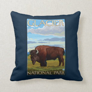 Bison Scene - Glacier National Park, MT Cushion