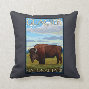 Bison Scene - Glacier National Park, MT Cushion