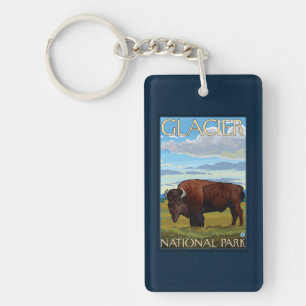 Bison Scene - Glacier National Park, MT Key Ring