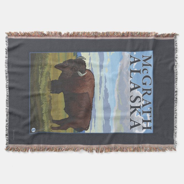 Bison Scene - McGrath, Alaska Throw Blanket (Front)