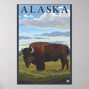 Bison Scene- Vintage Travel Poster