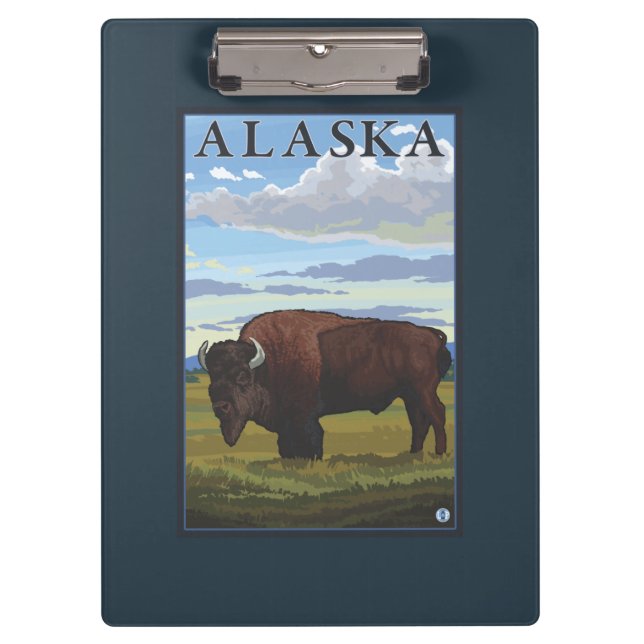 Bison Scene- Vintage Travel Poster Clipboard (Front)