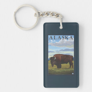 Bison Scene- Vintage Travel Poster Key Ring