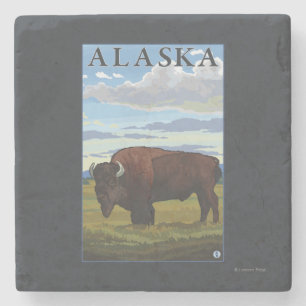 Bison Scene- Vintage Travel Poster Stone Coaster