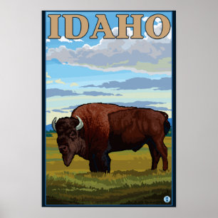 Bison SceneIdahoVintage Travel Poster