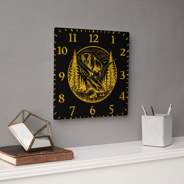 Bison Standing Proudly in a Natural Landscape Square Wall Clock (Office)