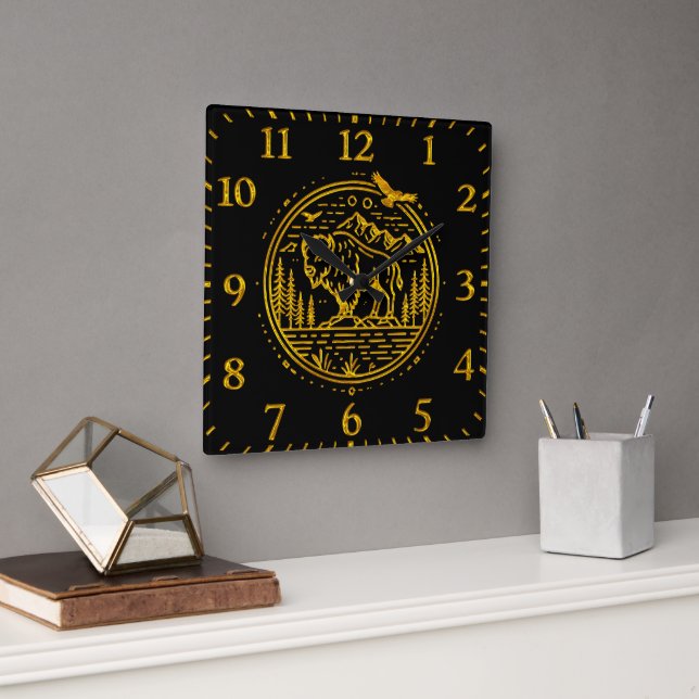 Bison Stands Majestically in a Natural Landscape Square Wall Clock (Office)