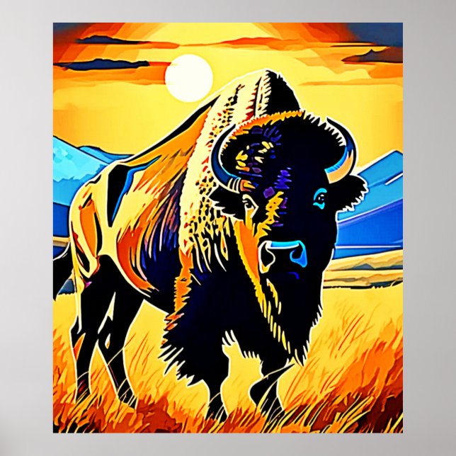 Bison Sunset Majesty Design Poster (Front)