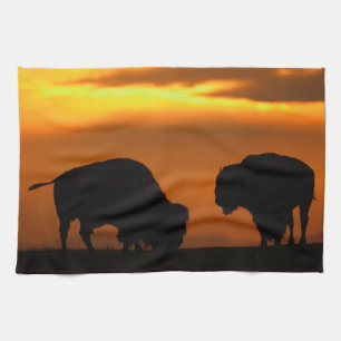 bison sunset tea towel