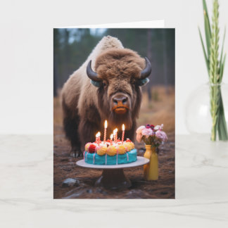 Bison with a Birthday Cake Card
