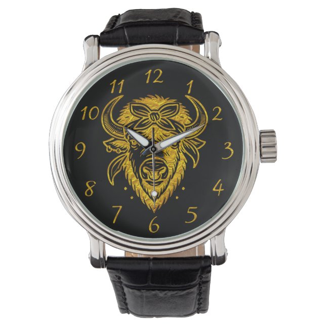Bison With Bandanna in Graphic Style Artwork Watch (Front)