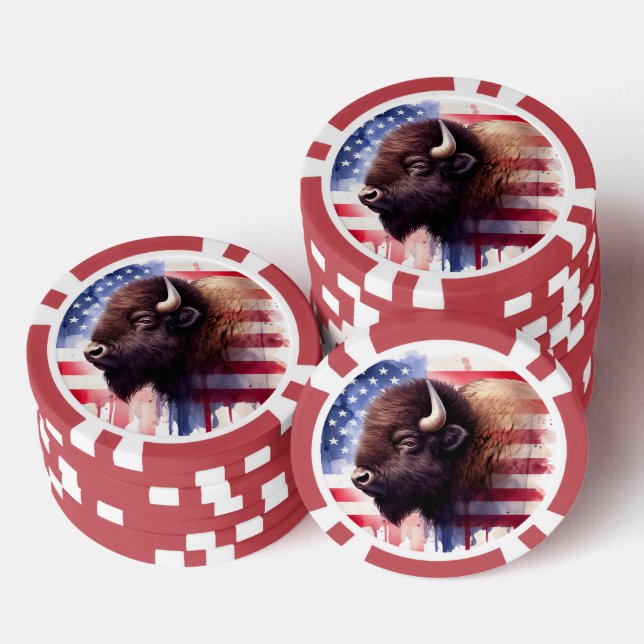 Bison with United States of America flag Poker Chips (Stack)