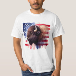 Bison with United States of America flag T-Shirt