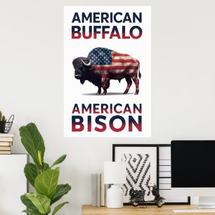 Bison Wrapped in Stars and Stripes Poster