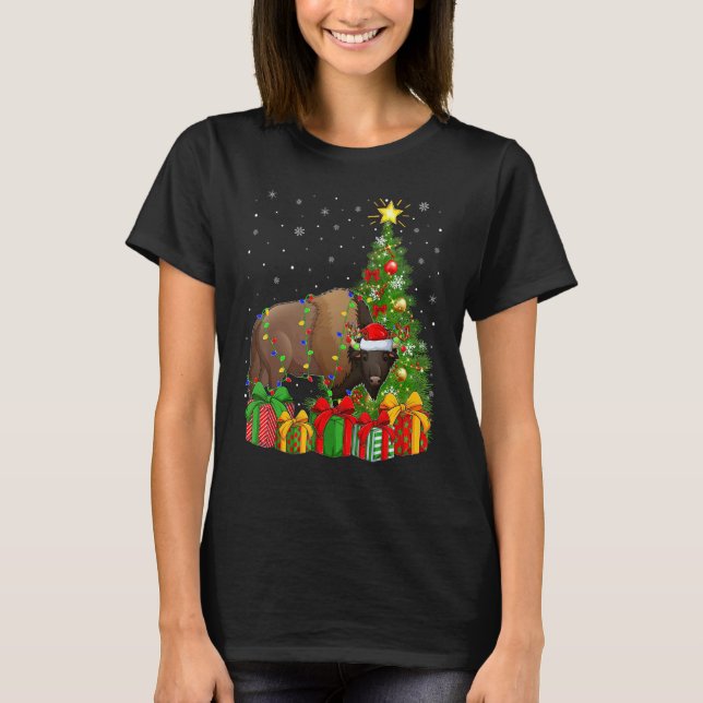 Bison   Xmas Holiday Santa Bison Christmas Tree T-Shirt (Front)