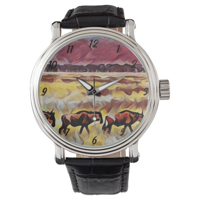 Bisons Home On The Range Pop Art, Mens Wristwatch (Front)
