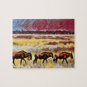 Bisons Home On The Range Popart, Jigsaw Puzzle