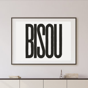 "Bisou" Kiss in French Black Typography Print