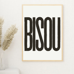 "Bisou" Kiss in French White and Black Print