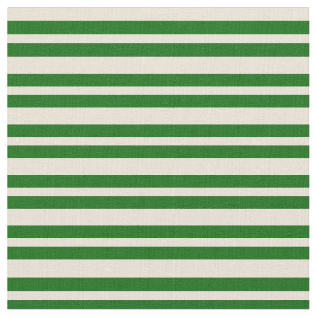 Bisque and Dark Green Coloured Lined Pattern Fabric (Close Up)