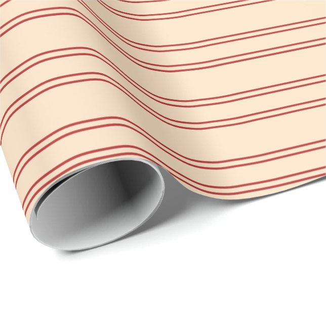 Bisque and Red Colored Pattern of Stripes Wrapping Paper (Roll Corner)