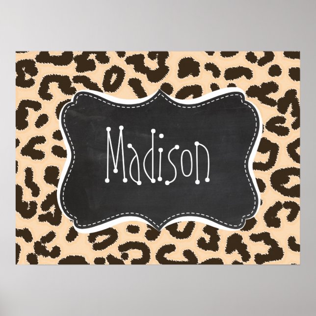 Bisque Colour Leopard Print; Retro Chalkboard Poster (Front)