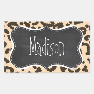 Bisque Colour Leopard Print; Retro Chalkboard Rectangular Sticker