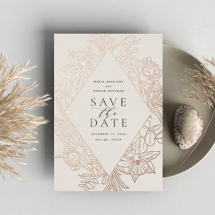 Bisque   Floral Diamond Foil Save the Date Card