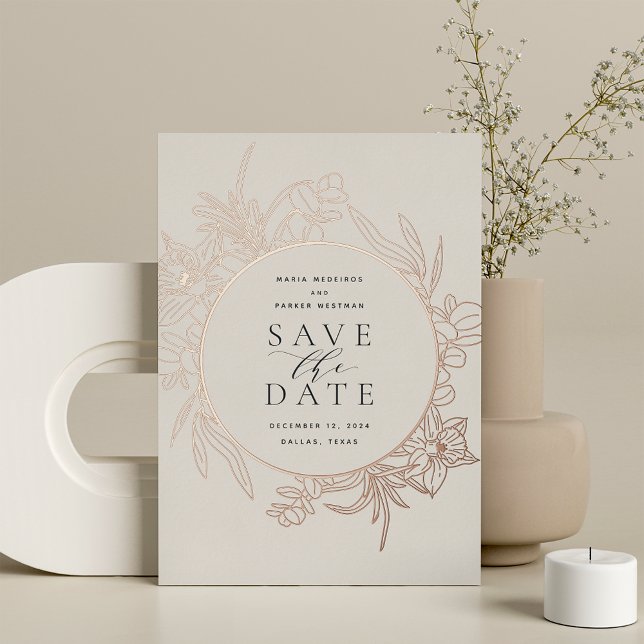Bisque | Floral Foil Save the Date Card (Creator Uploaded)
