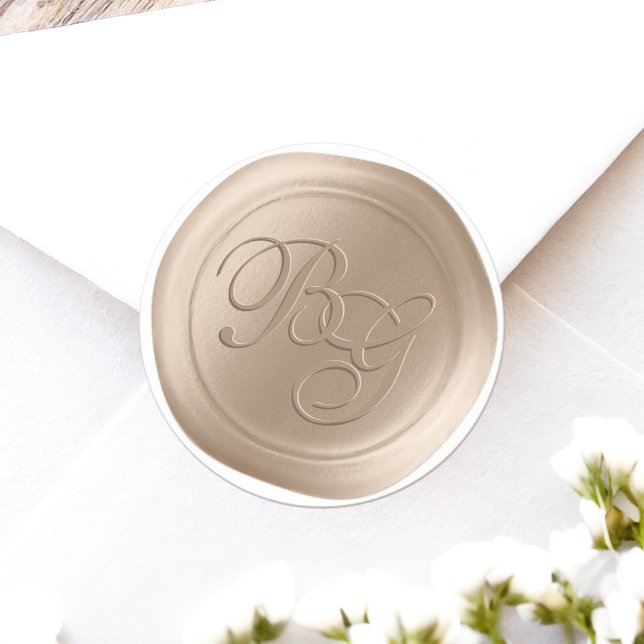 Bisque Script Double Monogram Wax Seal Stickers (Achieve the elegance of a wax seal without the hassle or mess with these faux wax flat stickers)