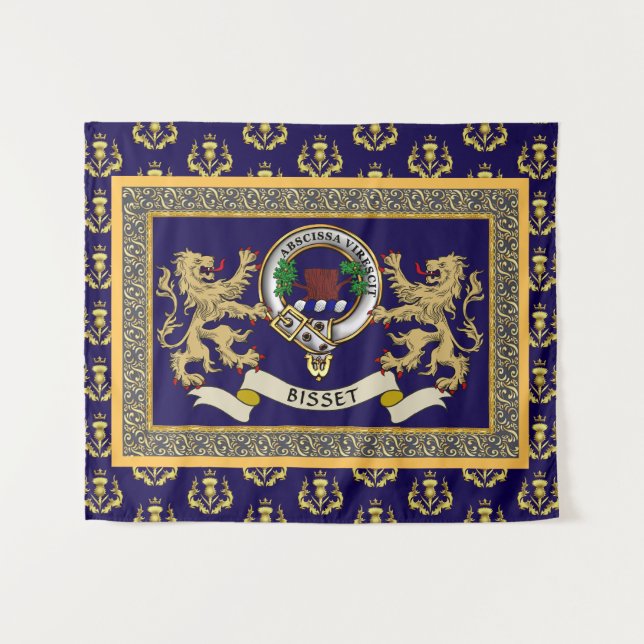 Bisset Clan Badge Personalised Blue Tapestry (Front (Horizontal))