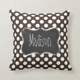 Bistre Brown Polka Dots; Retro Chalkboard Cushion
