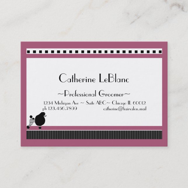 Bistro Poodle in Black White and Pink Business Card (Front)
