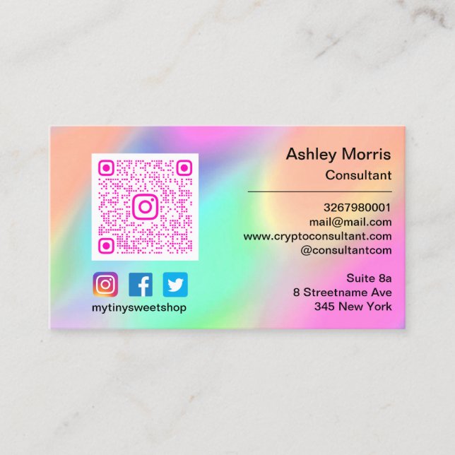 Bit Me Pink QR Code Logo Social Media Twitt Business Card (Front)