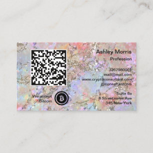 Bit Me QR Code We Accept Bitcoin Logo Glitter Pink Business Card