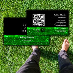 Bit Me QR Code We Accept Bitcoins Green Glitter Business Card