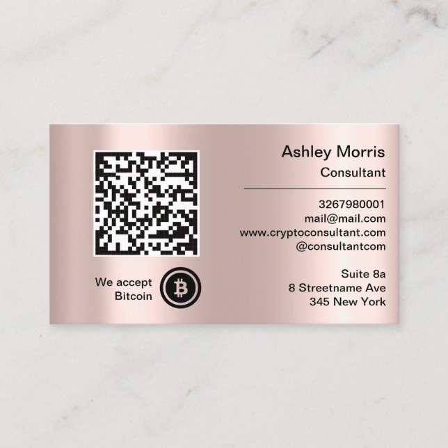 Bit Me QR Code We Accept Bitcoins Logo Rose Business Card (Front)
