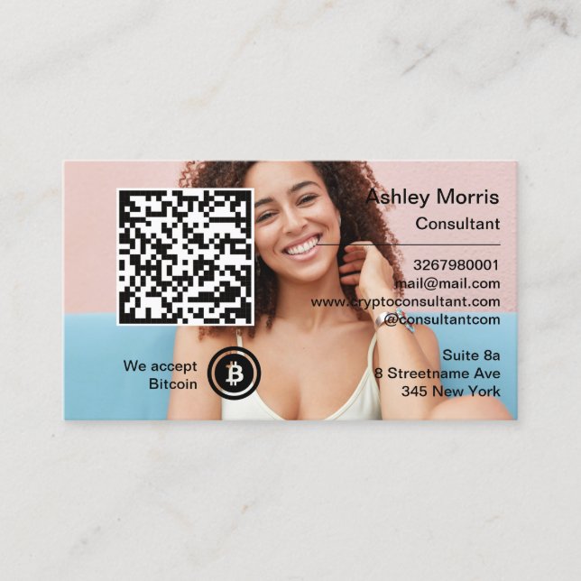 Bit Me QR Code We Accept Bitcoins Photo Custom Business Card (Front)
