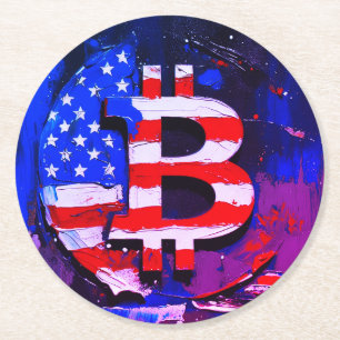 Bitcoin America (Style: Miami) Oil Painting  Round Paper Coaster