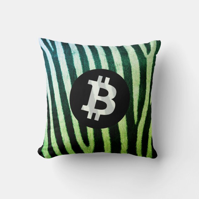 Bitcoin Animal (Zebra, Style 2: Green) Cushion (Front)