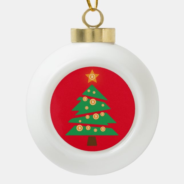 Bitcoin Bitmas Tree Ceramic Ball Christmas Ornamen Ceramic Ball Christmas Ornament (Front)