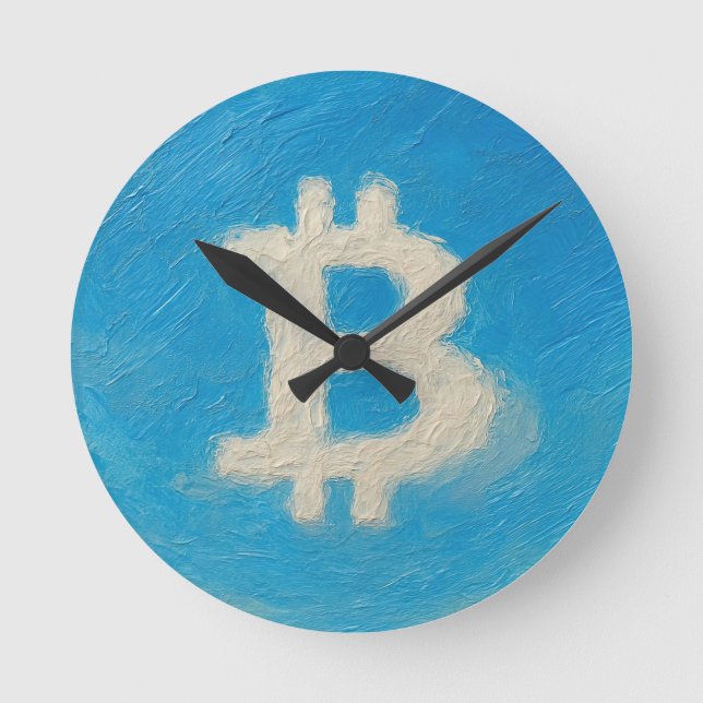 Bitcoin Blue Sky (Oil, Style: 1) Round Clock (Front)