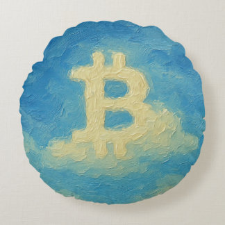 Bitcoin Blue Sky (Oil, Style: 4) Round Cushion