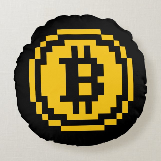 Bitcoin BTC 8-Bit Logo | Round Throw Pillow (Front)
