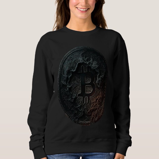 Bitcoin Coin Crypto Illustration Dark Black Sweatshirt (Front)