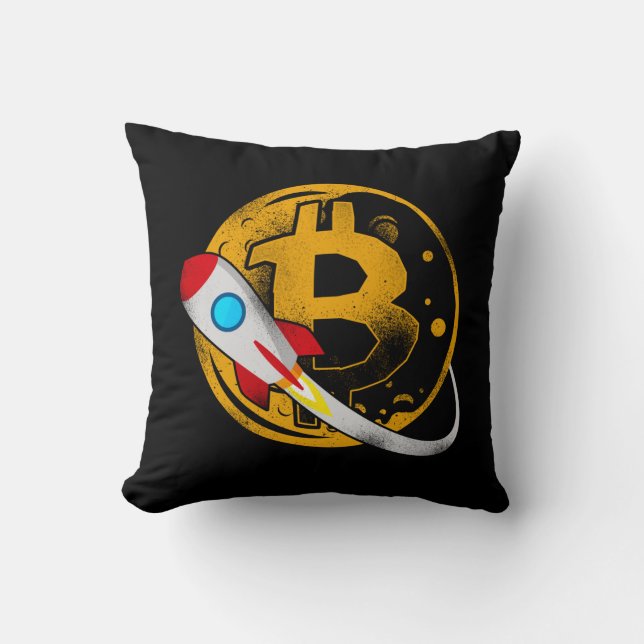 Bitcoin Crypto Bitcoin Rocket Moon Rocket Moon Cushion (Front)