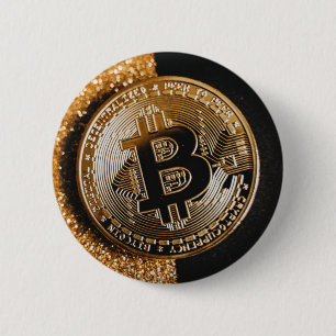 Bitcoin Crypto Black Gold Glitter Coin 6 Cm Round Badge